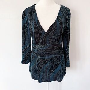 Vintage Women Y2K Glitter Sparkle Peplum Top Size 12 Holiday Glam Fairy Grunge